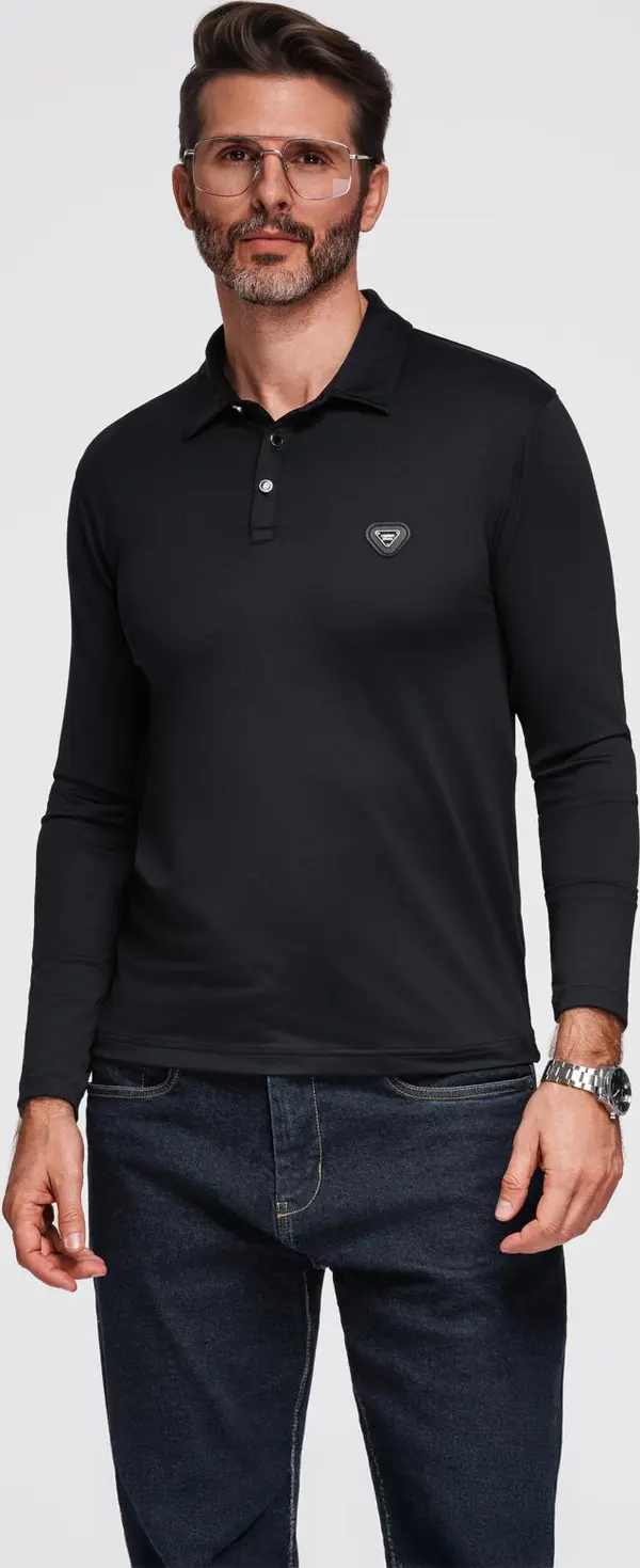 Ombre Ombre Polo long sleeve shirt with elegant branded buttons - black