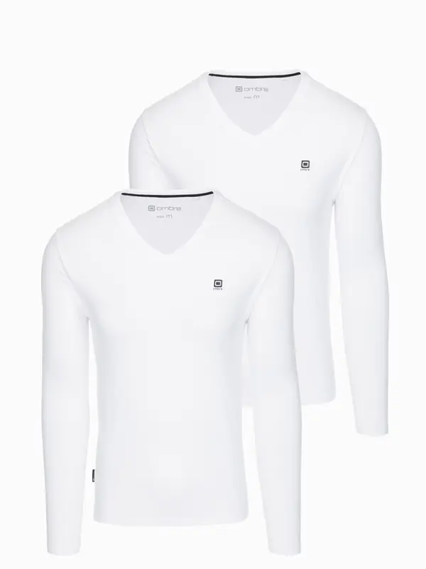 Ombre Ombre Set of 2x men's SLIM FIT longsleeve with logo and V-neck