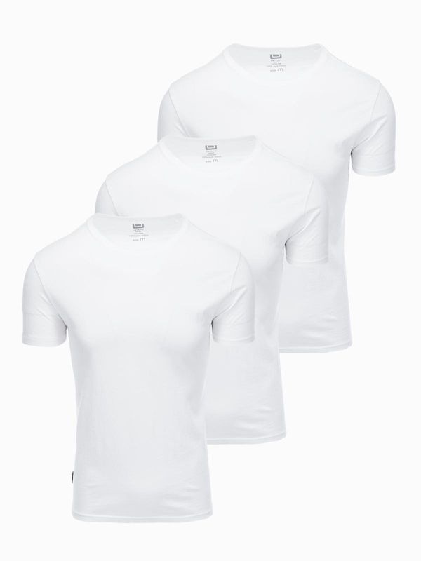 Ombre Ombre Set of men's BASIC cotton shirts with round neckline - 3x white