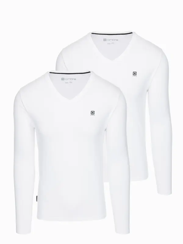 Ombre Ombre Set of men's SLIM FIT longsleeves with V-neck and logo 2-pack