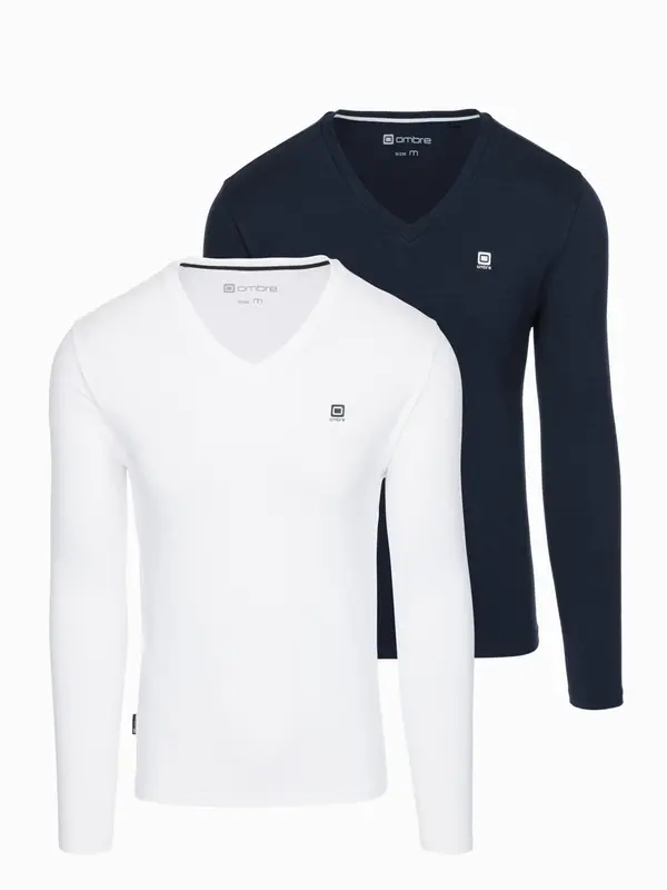 Ombre Ombre Set of men's SLIM FIT longsleeves with V neckline and logo 2-pack