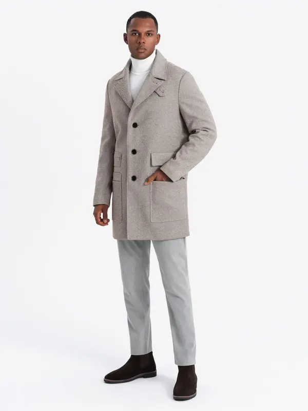 Ombre Ombre Single-breasted patterned men's coat with pockets - ash