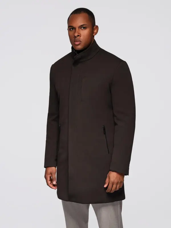 Ombre Ombre Structured fitted coat for men with high collar - dark brown