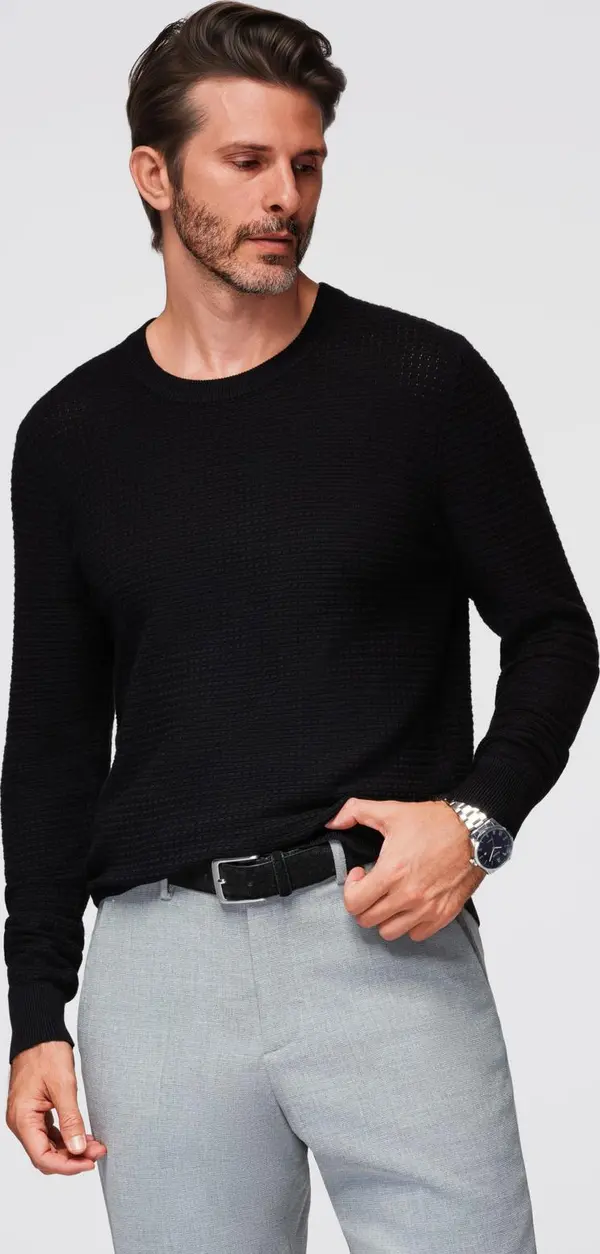 Ombre Ombre Structured men's sweater with round neckline - black