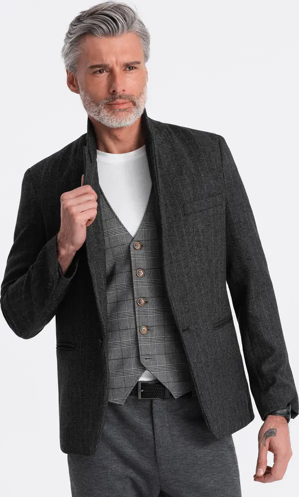 Ombre Ombre Stylish men's jacquard blazer with delicate stripes - graphite