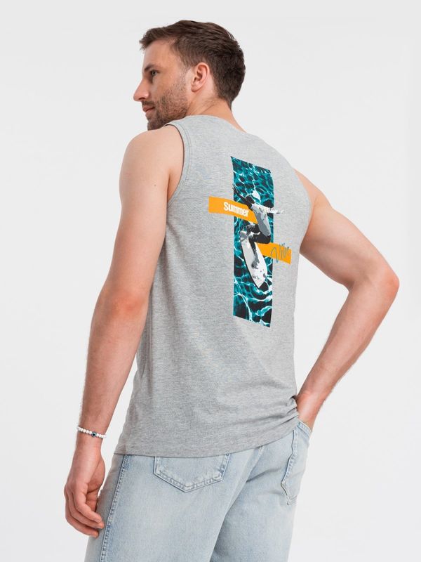 Ombre Ombre Summer Vibe printed men's cotton tank top - grey melange