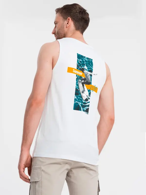 Ombre Ombre Summer Vibe printed men's cotton tank top - white