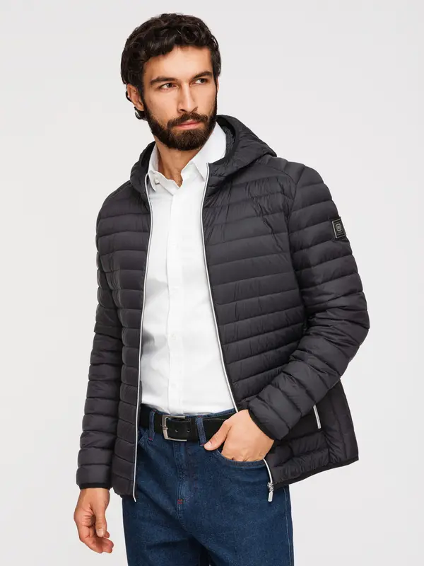 Ombre Ombre Ultralight men's natural down jacket with stowable pouch - black