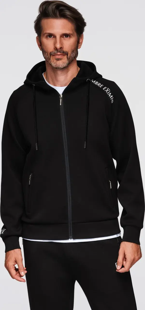 Ombre Ombre Unbuttoned men's sweatshirt with stand-up collar and hood - black