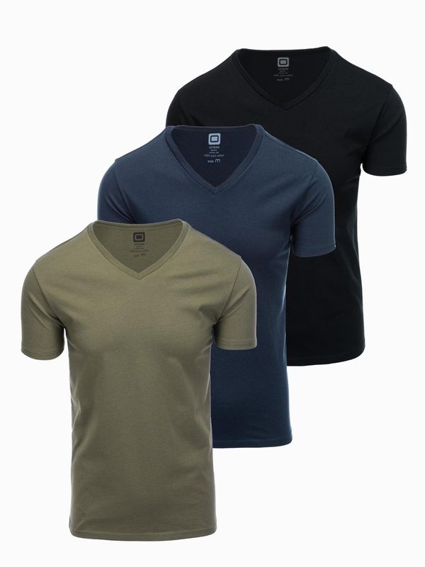 Ombre Ombre V-neck BASIC men's cotton t-shirt set - black/ navy/dark olive