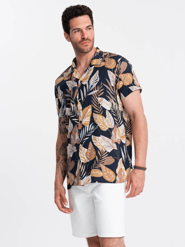 Ombre Ombre Viscose patterned men's short sleeve shirt - leaves