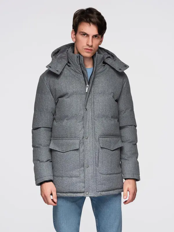 Ombre Ombre Warm long men's parka jacket with wool - grey melange