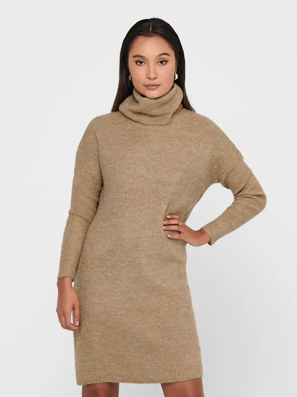 Only Only - Women's Turtleneck Dress - Onljana L/S Cowlnck Dress Wool Kn Noos 15140166 Indian Tan
