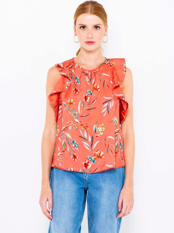 CAMAIEU Orange floral top with ruffles CAMAIEU - Women