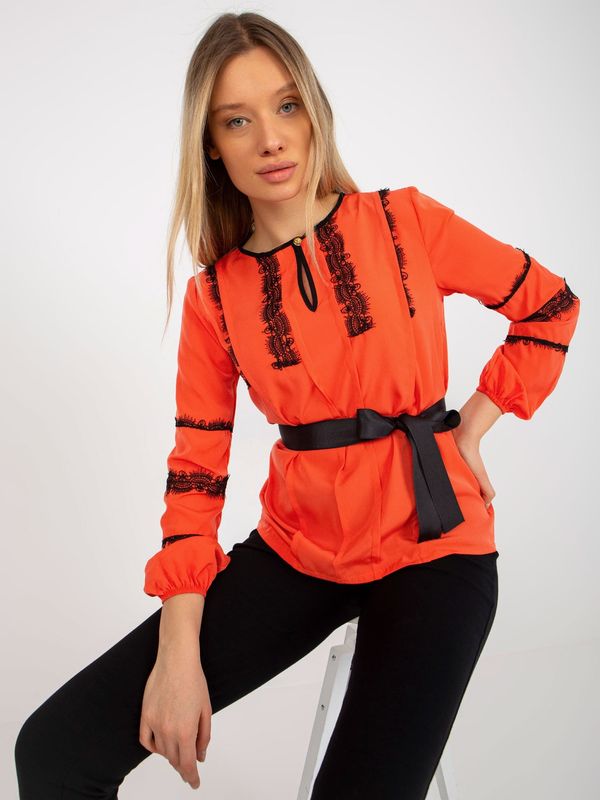 Fashionhunters Orange formal blouse with lace and tie