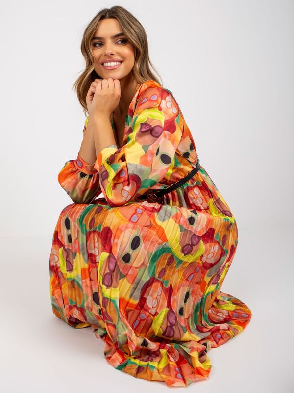 Fashionhunters Orange pleated dress with colorful patterns