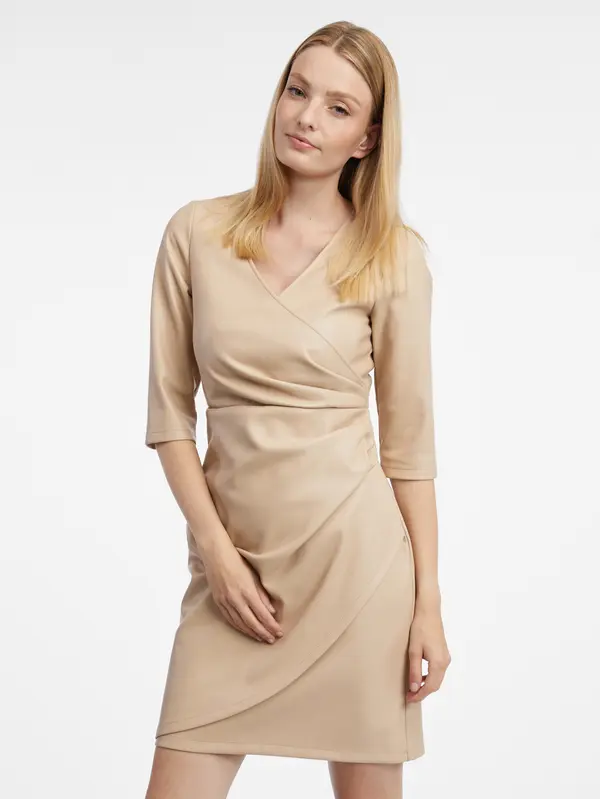 Orsay Orsay Beige Women's Leatherette Dress - Ladies