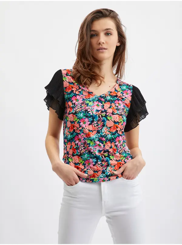 Orsay Orsay Blue-Black Women's Floral Blouse - Women's