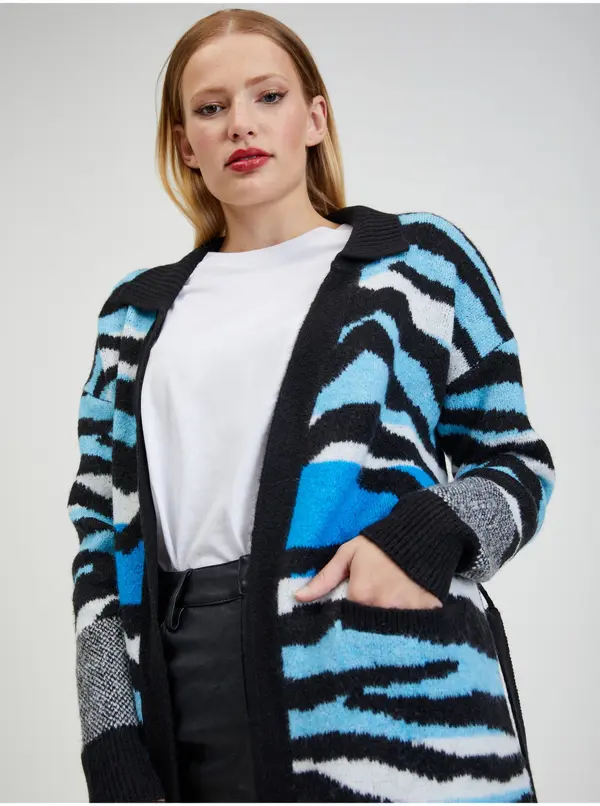 Orsay Orsay Blue-Black Women's Patterned Cardigan - Women's