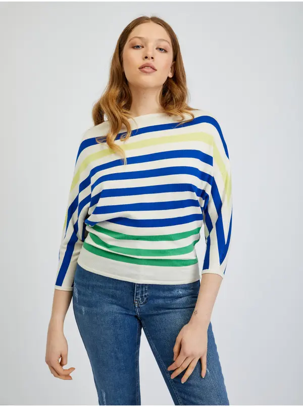 Orsay Orsay Blue-Cream Women's Striped Sweater - Women's