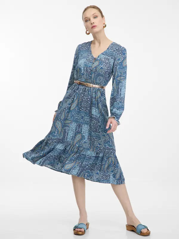 Orsay Orsay Blue Women's Patterned Midisher Dress - Women's
