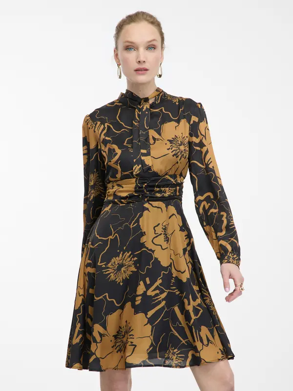 Orsay Orsay Brown-Black Women's Floral Satin Dress - Women's