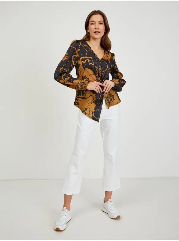 Orsay Orsay Brown-Black Women's Satin Floral Blouse - Women's