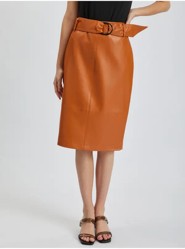Orsay Orsay Brown Women's Leatherette Sheath Skirt - Women's