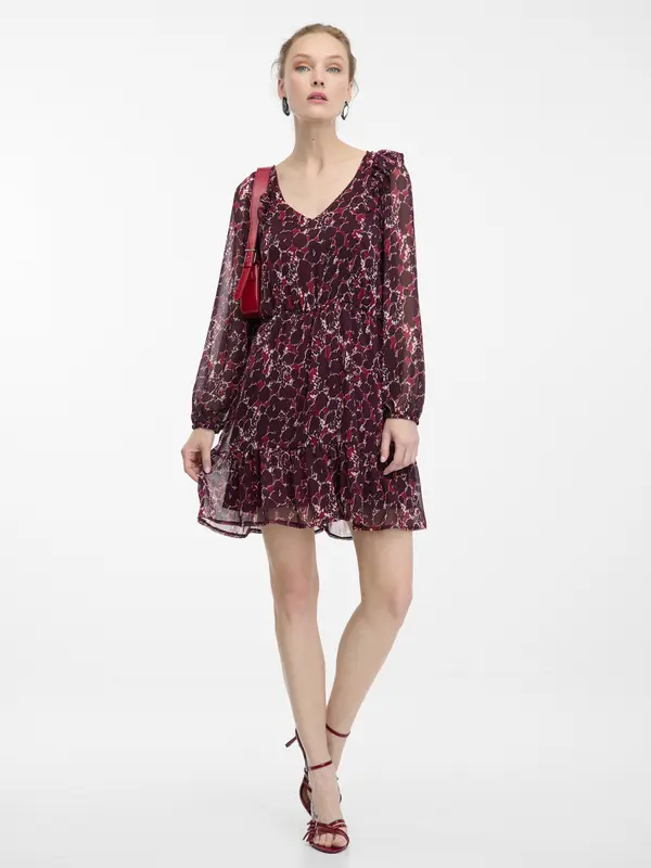 Orsay Orsay Burgundy Women's Patterned Dress - Women's