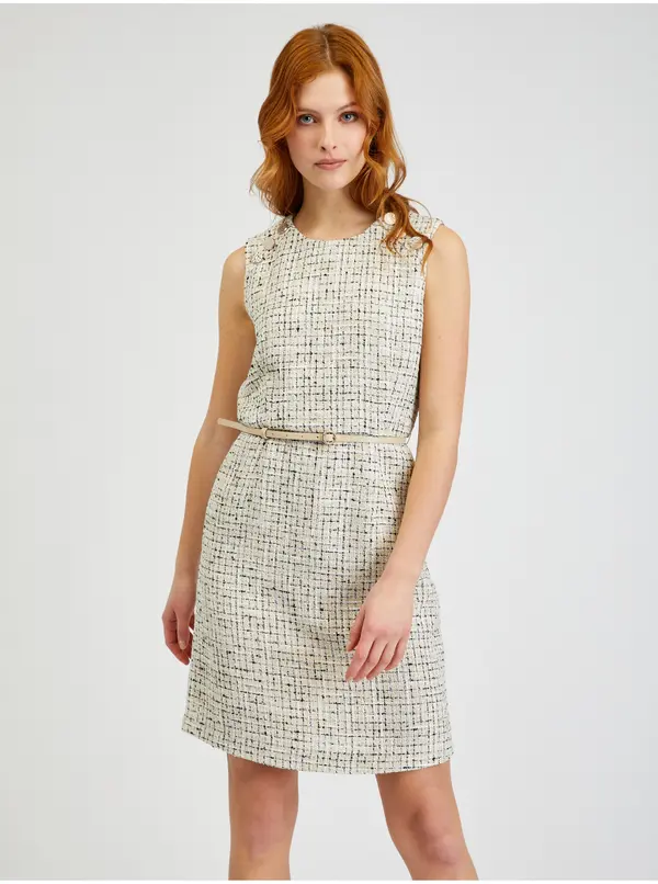 Orsay Orsay Cream Women's Patterned Dress with Belt - Women's
