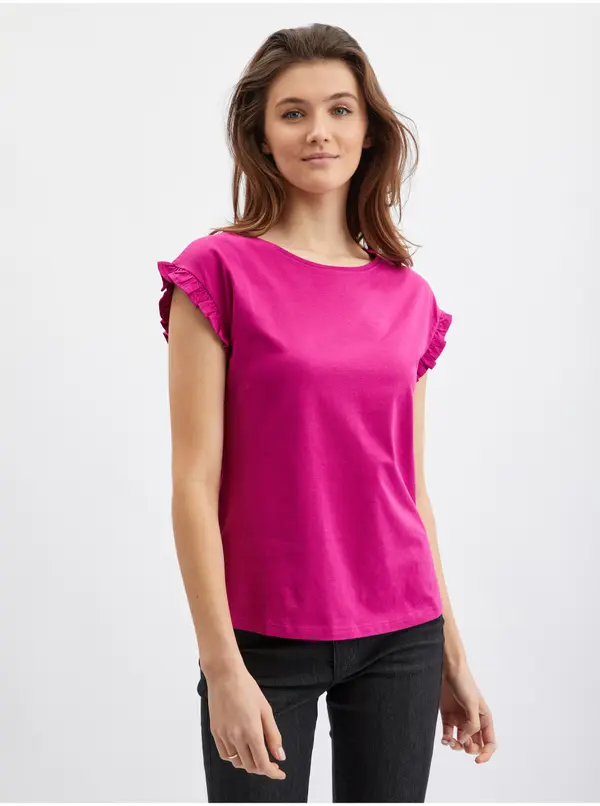 Orsay Orsay Dark Pink Women's Ruffle T-Shirt - Women's