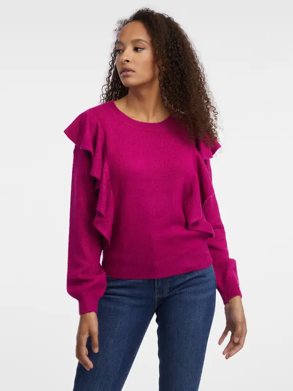 Orsay Orsay Dark Pink Women's Sweater with Ruffles - Women's