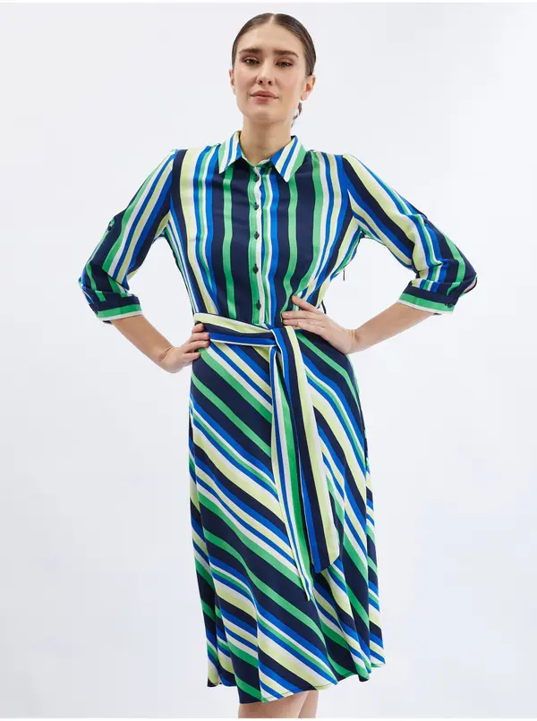 Orsay Orsay Green-Blue Women's Striped Shirt Dress - Women's