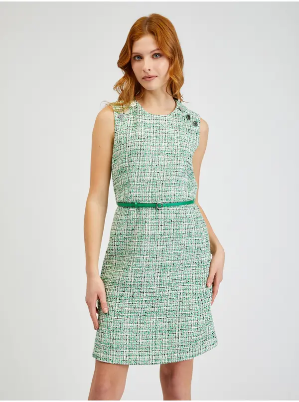 Orsay Orsay Green Women's Patterned Dress with Belt - Women's