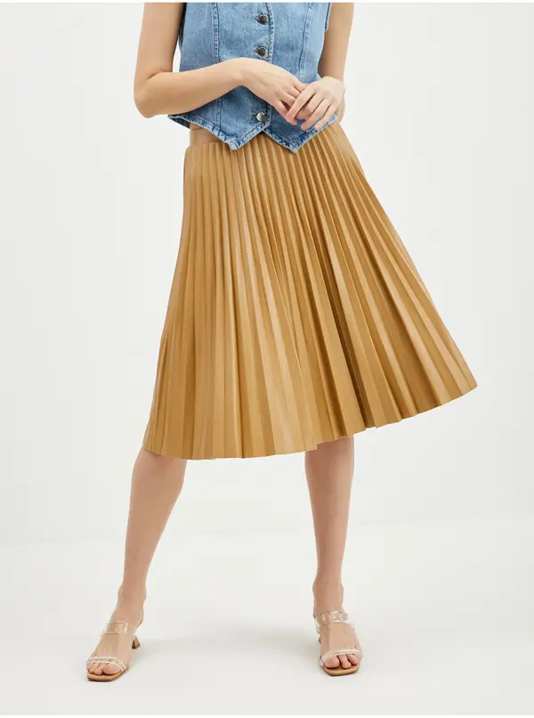 Orsay Orsay Light Brown Women's Leatherette Pleated Skirt - Women's