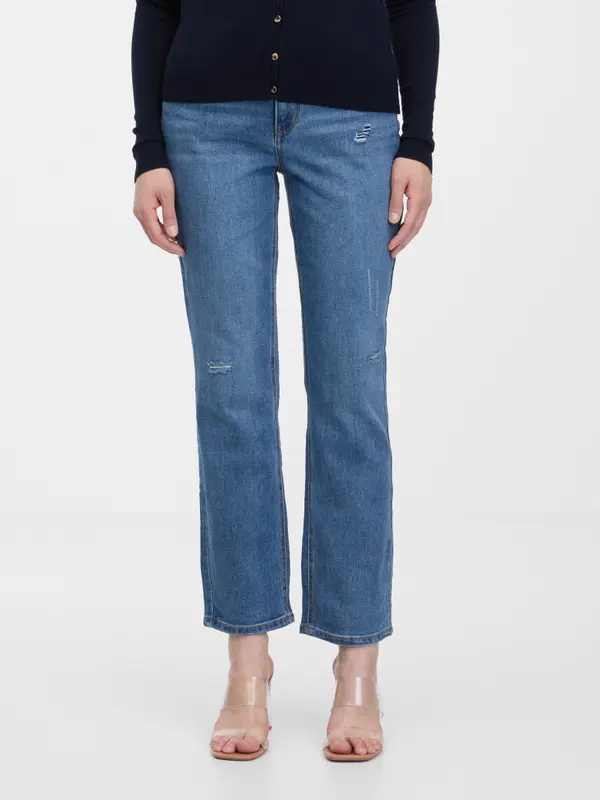 Orsay Orsay Navy Blue Women's Cropped Straight Fit Jeans - Ladies