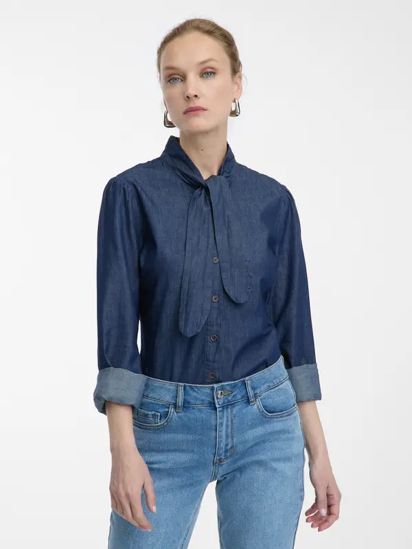 Orsay Orsay Navy Blue Women's Denim Shirt with Decorative Detail - Women's