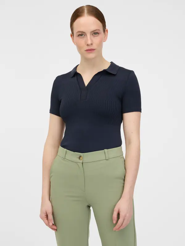 Orsay Orsay Navy Blue Women's Knitted Polo T-Shirt - Women's