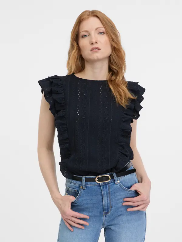 Orsay Orsay Navy Blue Women's Ruffle T-Shirt - Women's