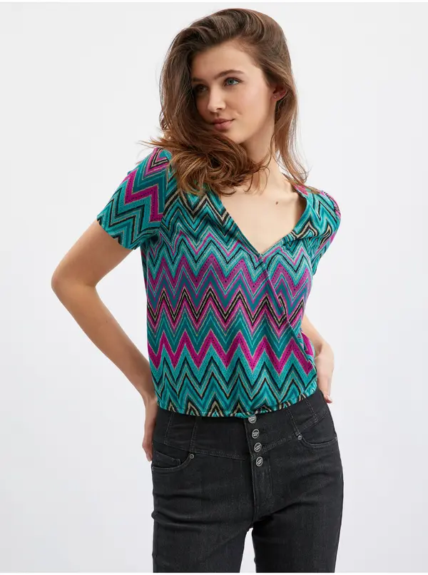 Orsay Orsay Pink & Green Women's Patterned T-Shirt - Women's