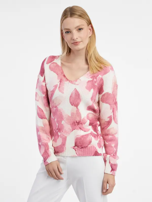 Orsay Orsay Pink & White Women's Floral Sweater - Women's
