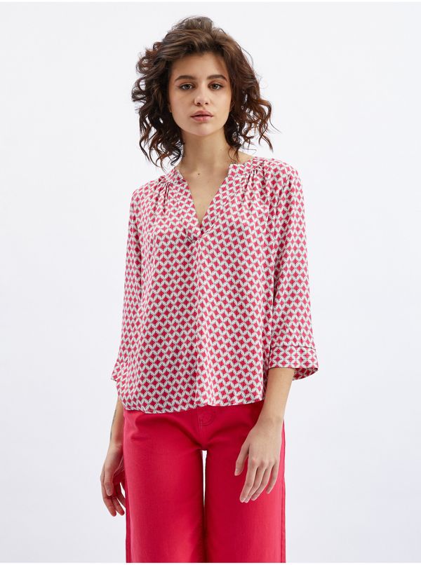 Orsay Orsay White & Pink Ladies Patterned Blouse - Ladies