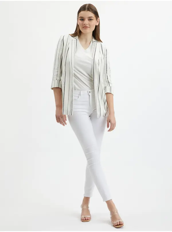 Orsay Orsay White Ladies Striped Linen Jacket - Women