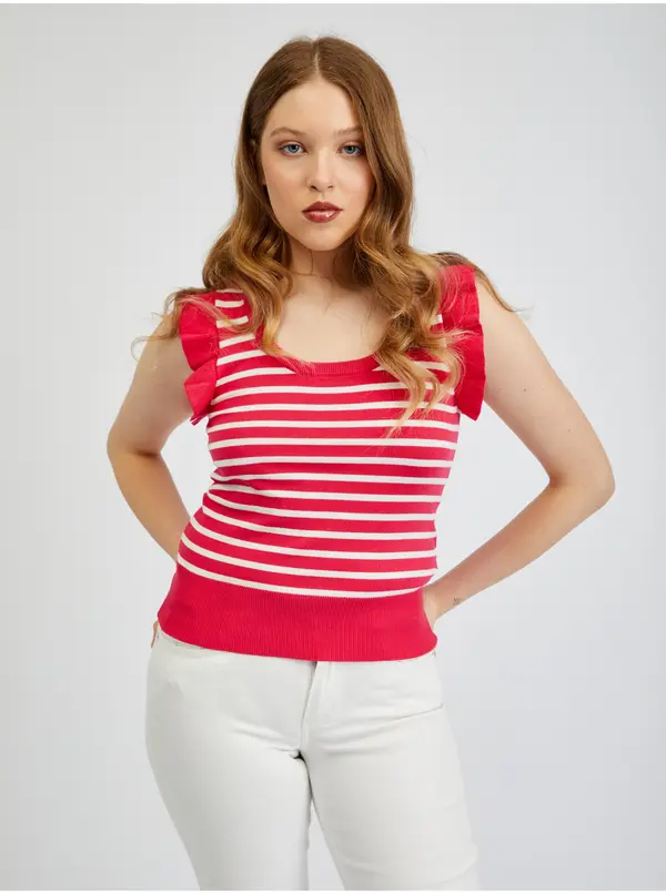 Orsay Orsay White-Pink Women's Striped T-Shirt - Women's
