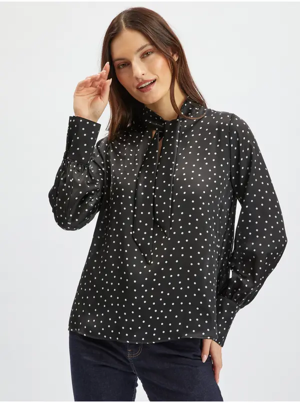 Orsay Orsay Women's Black Satin Polka Dot Blouse - Women's