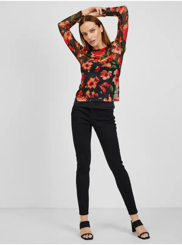 Orsay Orsay Women's Red & Black Floral T-Shirt - Women's
