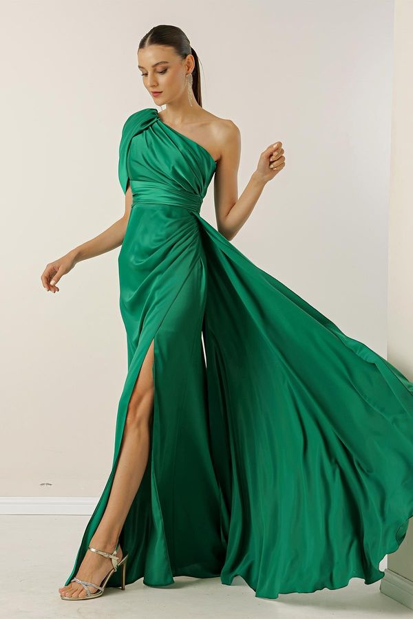 By Saygı от saygı дълъг ръкав сатенена рокля с драпиране и подплата