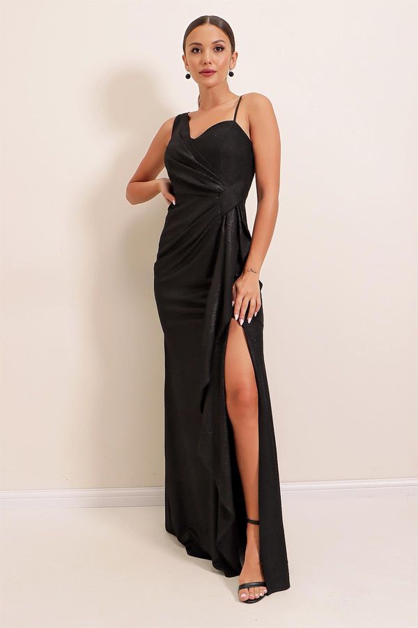 By Saygı от Saygı едностранен конец завеси преден блясък облицована блестяща дълга рокля