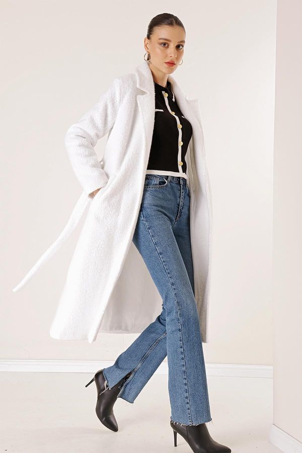 By Saygı от Saygı колан талията, страничен джоб, подплатен филц boucle палто