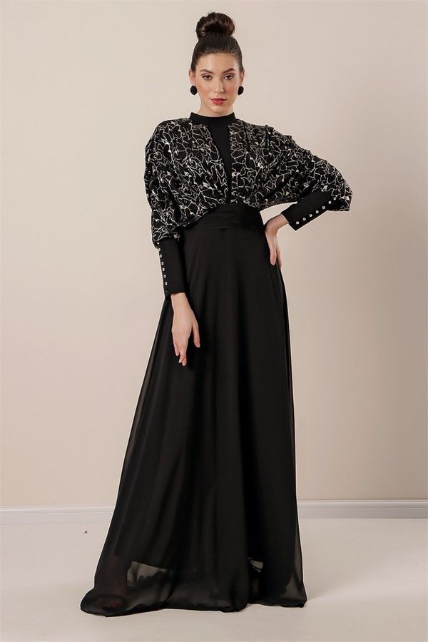 By Saygı От Saygı прилеп ръкави пайети позлатени подплатени шифон хиджаб рокля черен